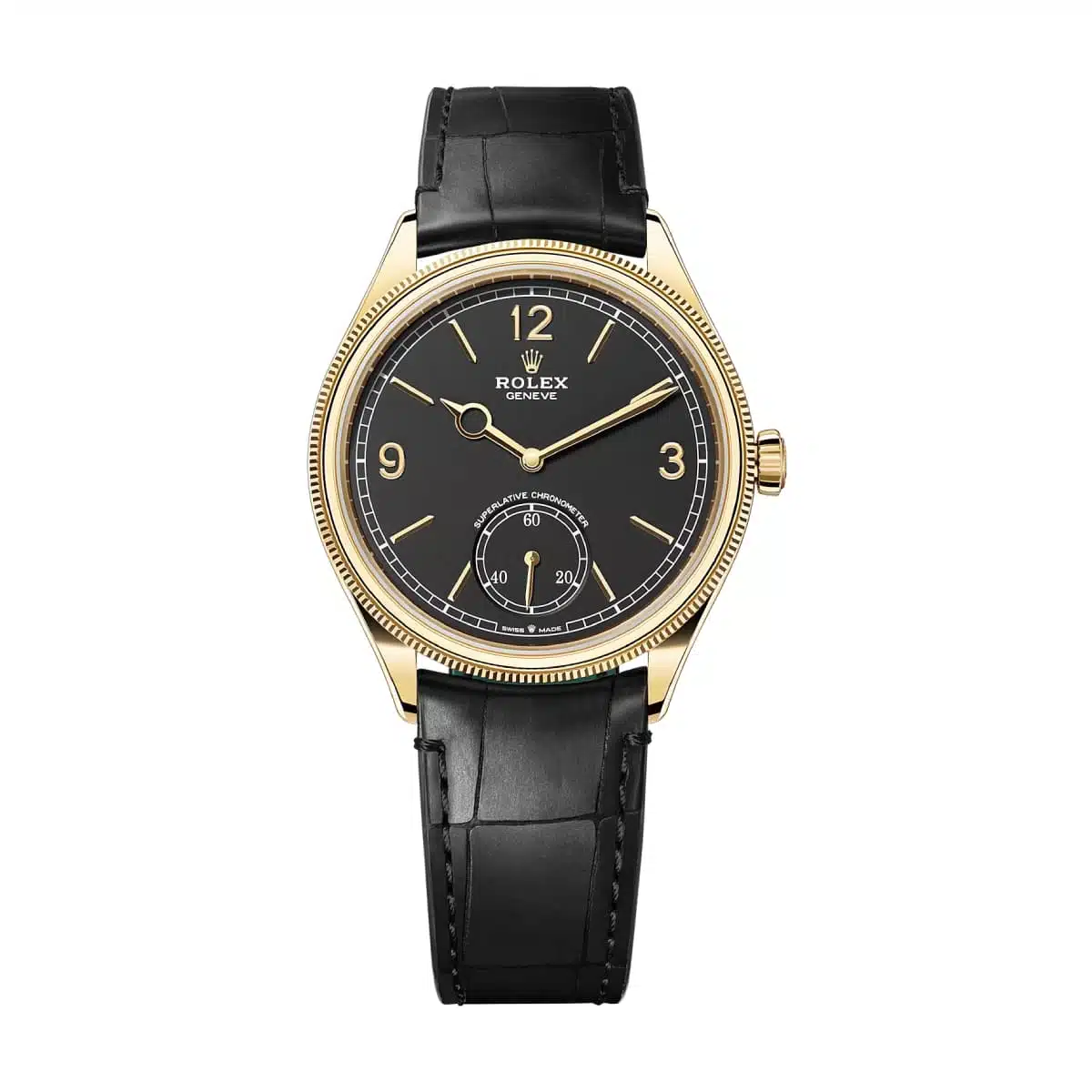 Rolex 1908 52508 Black Dial 39mm Leather Strap